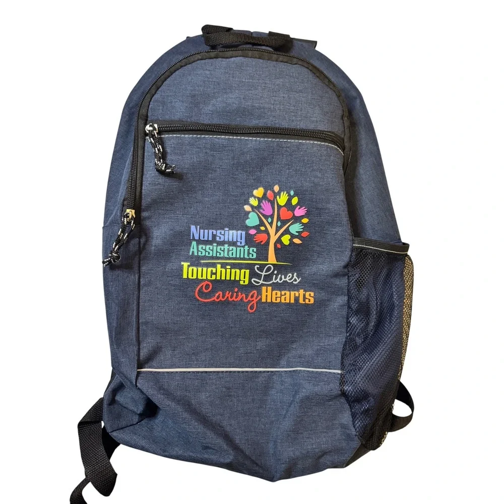Nursing Assistants Touching Lives Caring Hearts Backpack Navy Blue One Size